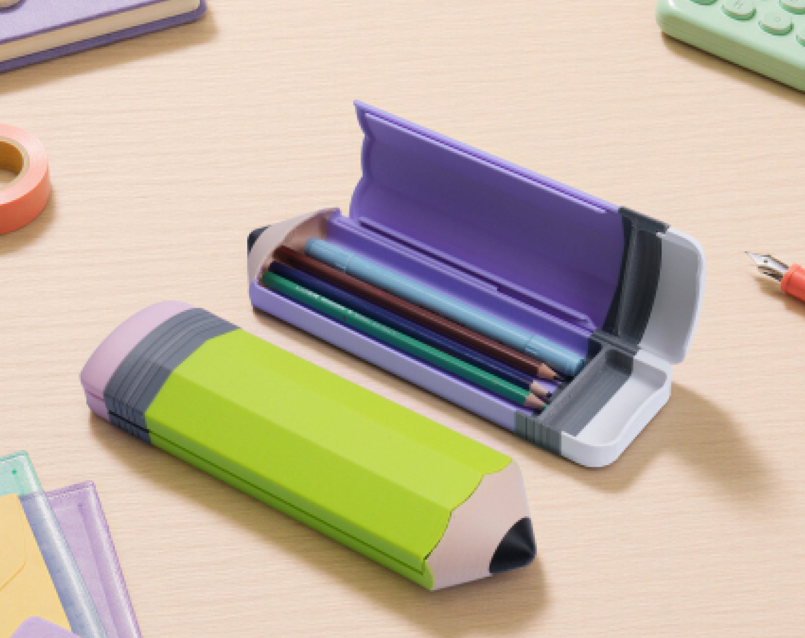 Drucke aus Bambu Lab PETG Matte — Federmäppchen und Accessoires in matten Pastellfarben